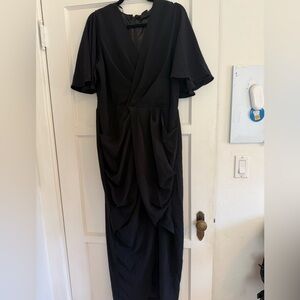 City Chic Black Short Sleeved Draped Dress